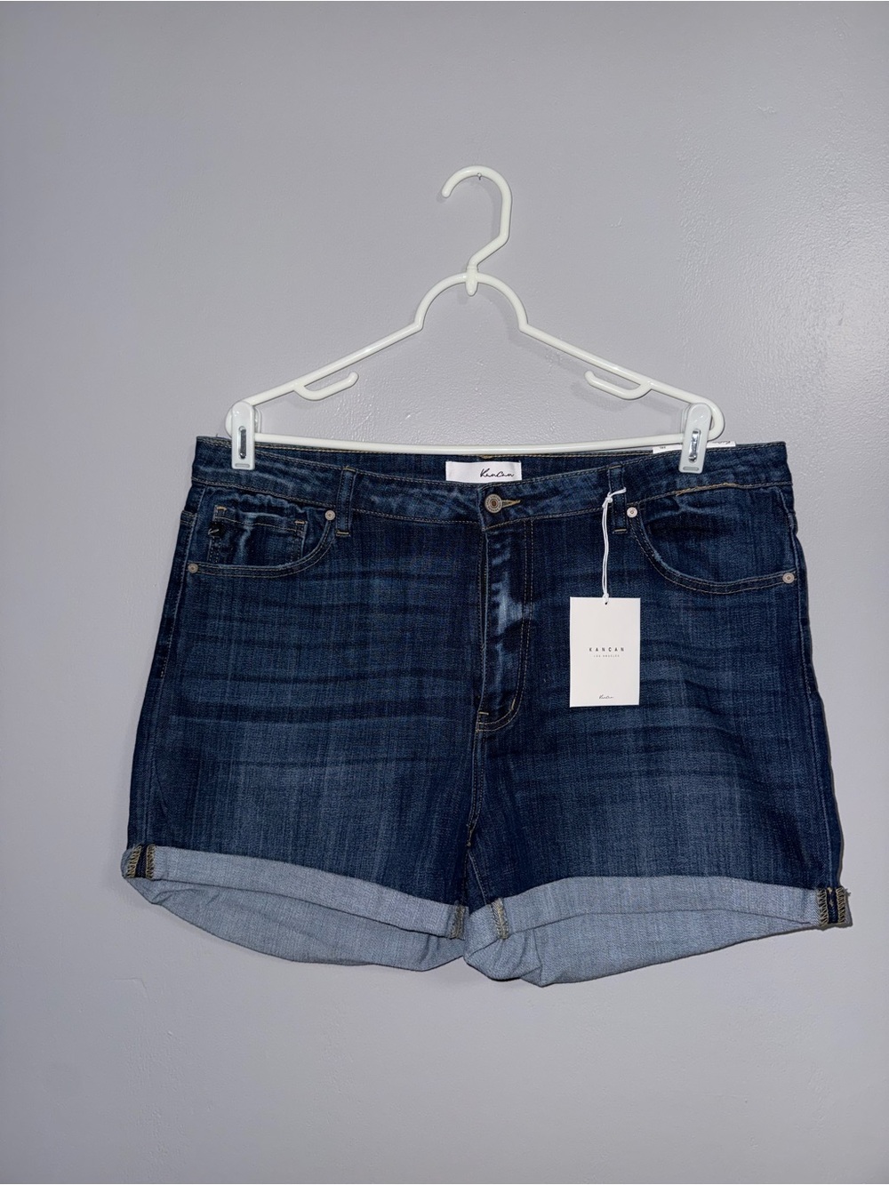 KanCan Dark Blue Rolled Hem Denim Shorts